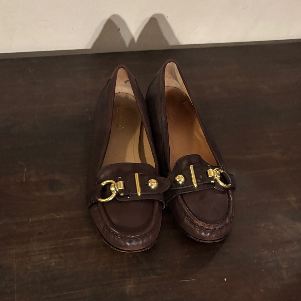 Coach Chocolate Leather Loafers with Gold Accents